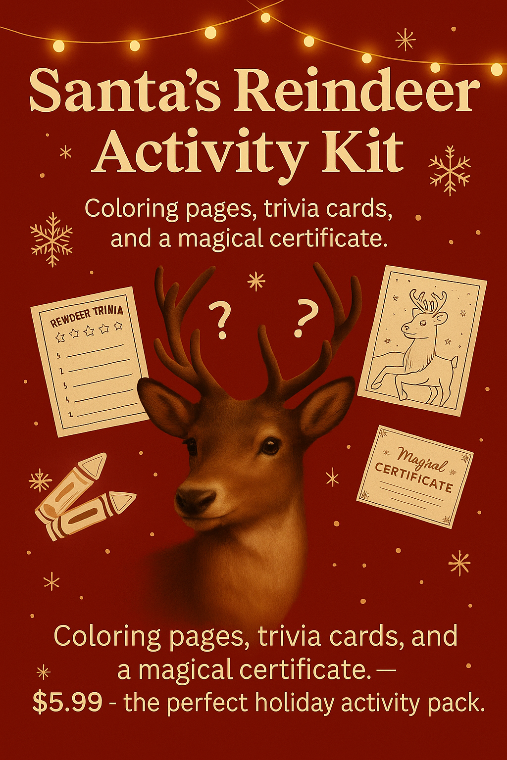 Santa’s Reindeer Activity Kit: Coloring, Trivia & Holiday Fun 🎄